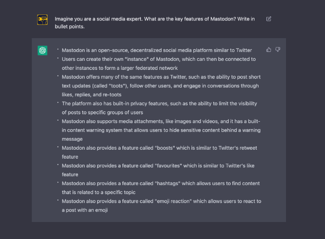 Example of a ChatGPT chat